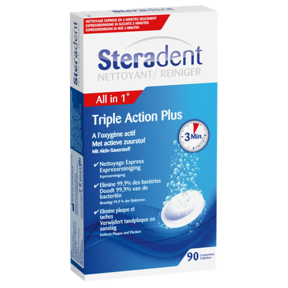 4x Steradent Triple Action Plus Kunstgebit Reiniger 4 4x Steradent Triple Action Plus Kunstgebit Reiniger - Afbeelding 2